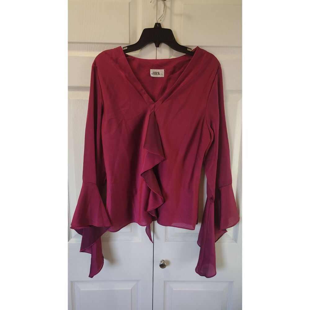 Vintage J.B.S. ltd Ruffle Front Bell Sleeve Blouse Pink XL